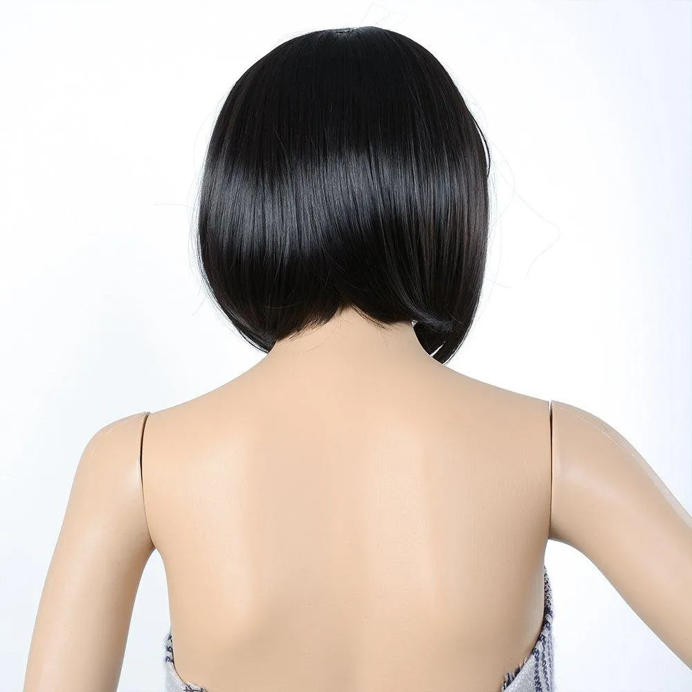 13 Inches Straight Heat Resistant Short Bob Full Hair Wigs with Flat Bangs