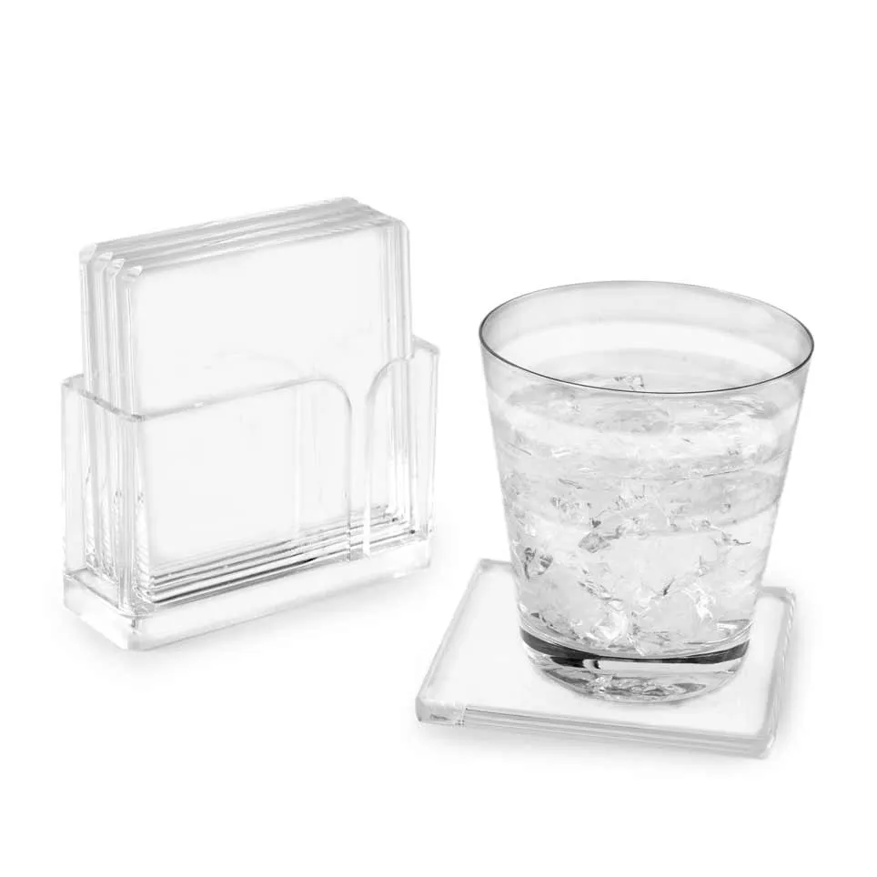 4" Square 4-Coaster W/ Holder