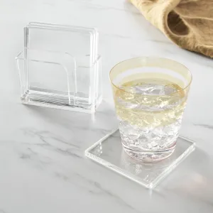 4" Square 4-Coaster W/ Holder