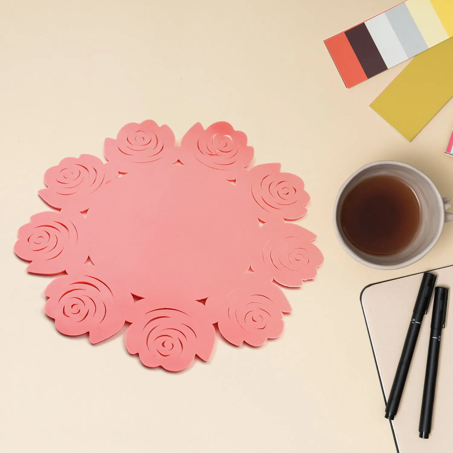 5976 Kitchen Gadget Accessories Plate Cup Mat Rose, Simple Circular Coasters for Kitchen Cafe Restaurant, Placemats for Dining Table, Coasters, Tabletop Protection, Anti-Scald Easy to clean (1 Pc)