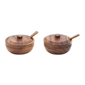 Acacia Wood Covered Bowl w/ Spoon