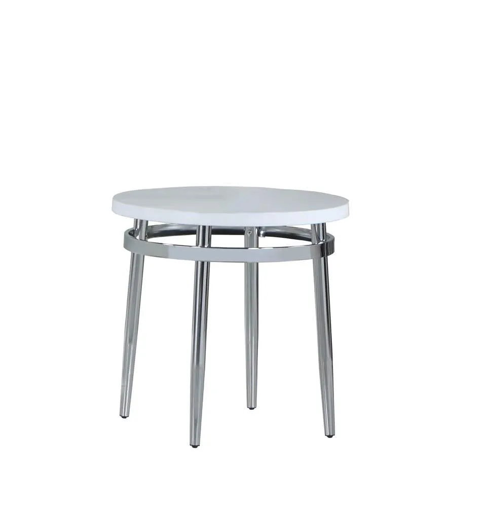 Avilla Round End Table White and Chrome