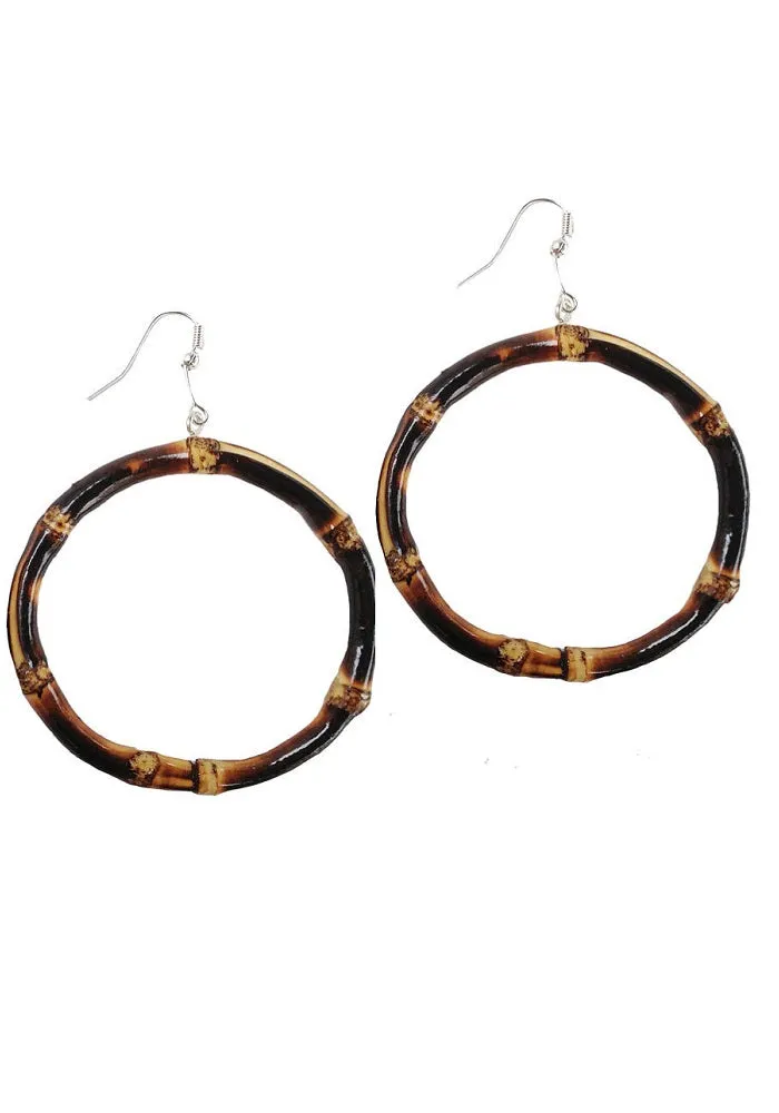 Bamboo Hoop Earrings - Burnt