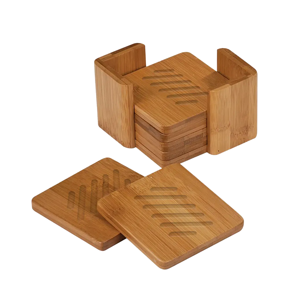 Bamboo Square 6-Coaster Set with Holder