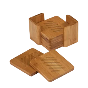 Bamboo Square 6-Coaster Set with Holder