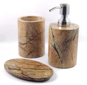 Brown Marble Bathroom Toiletries Storage Set