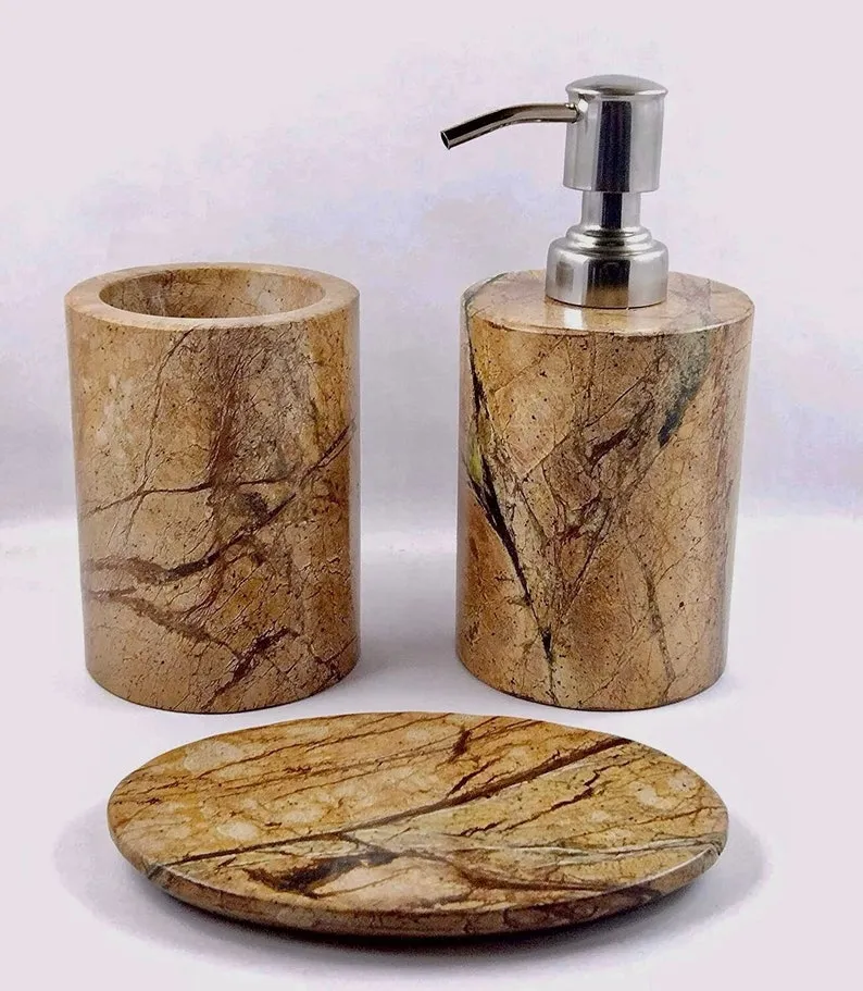 Brown Marble Bathroom Toiletries Storage Set