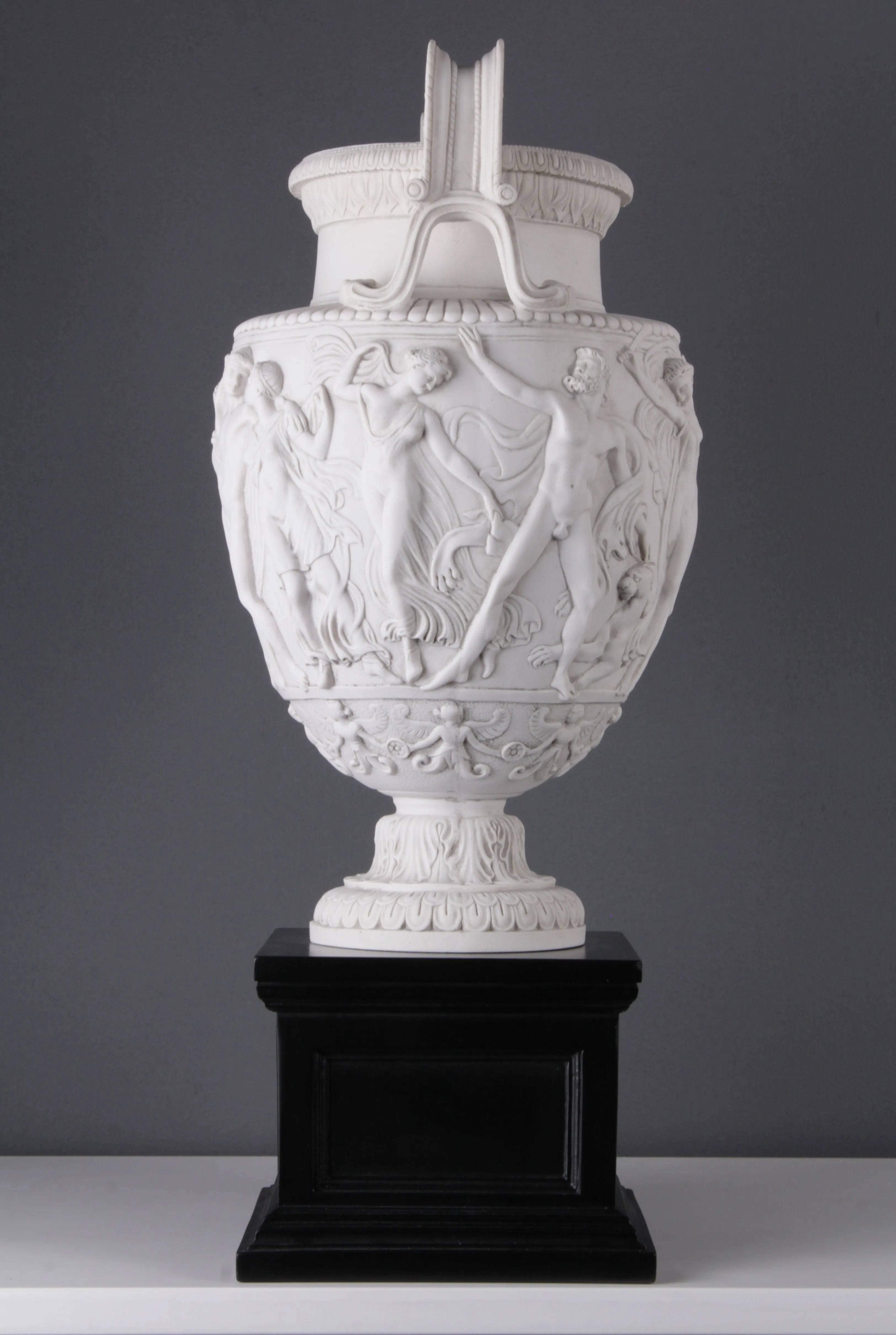 Classic Marble Vase on Large Black Pedestal