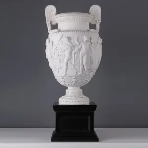 Classic Marble Vase on Large Black Pedestal