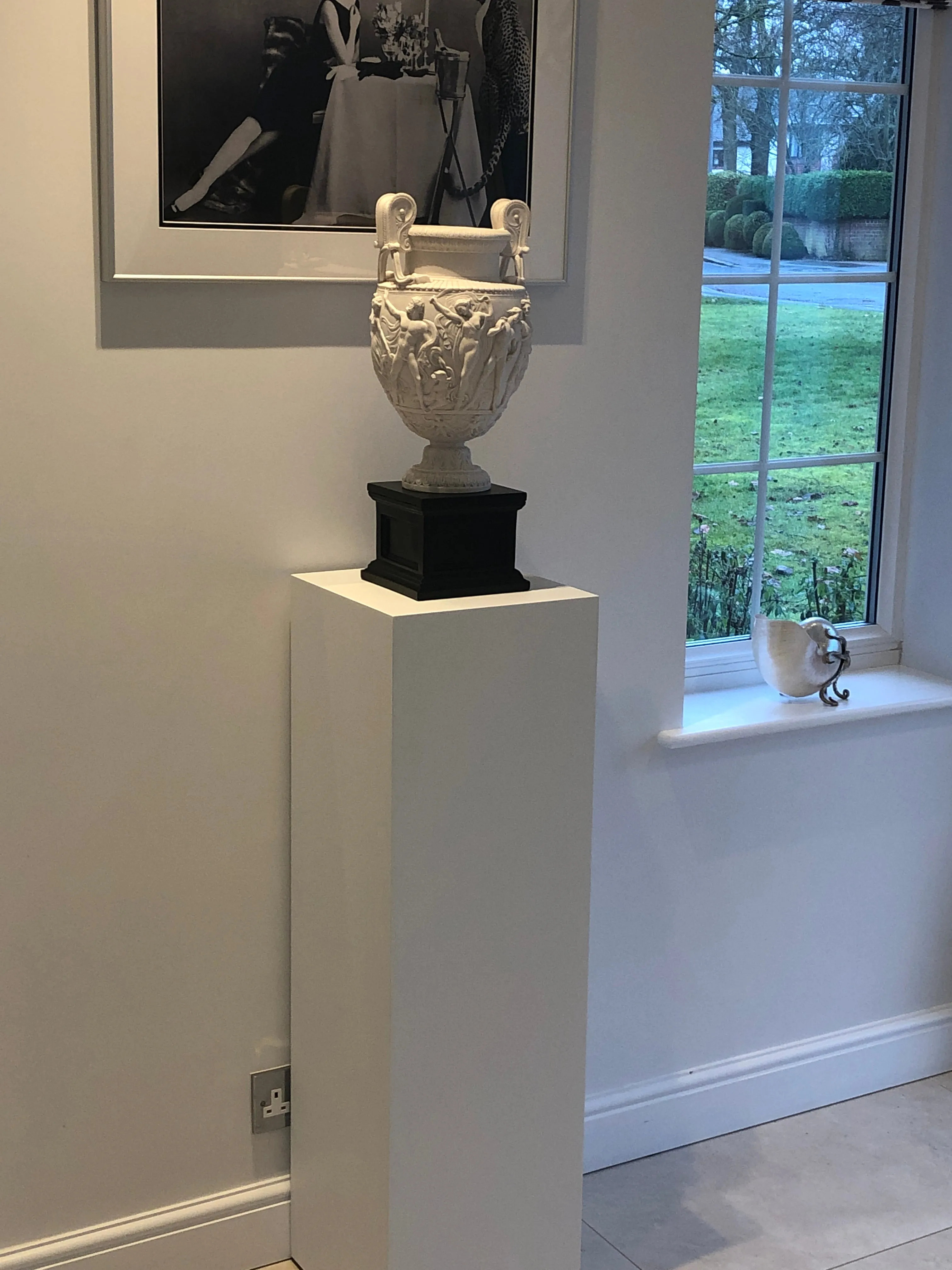 Classic Marble Vase on Large Black Pedestal