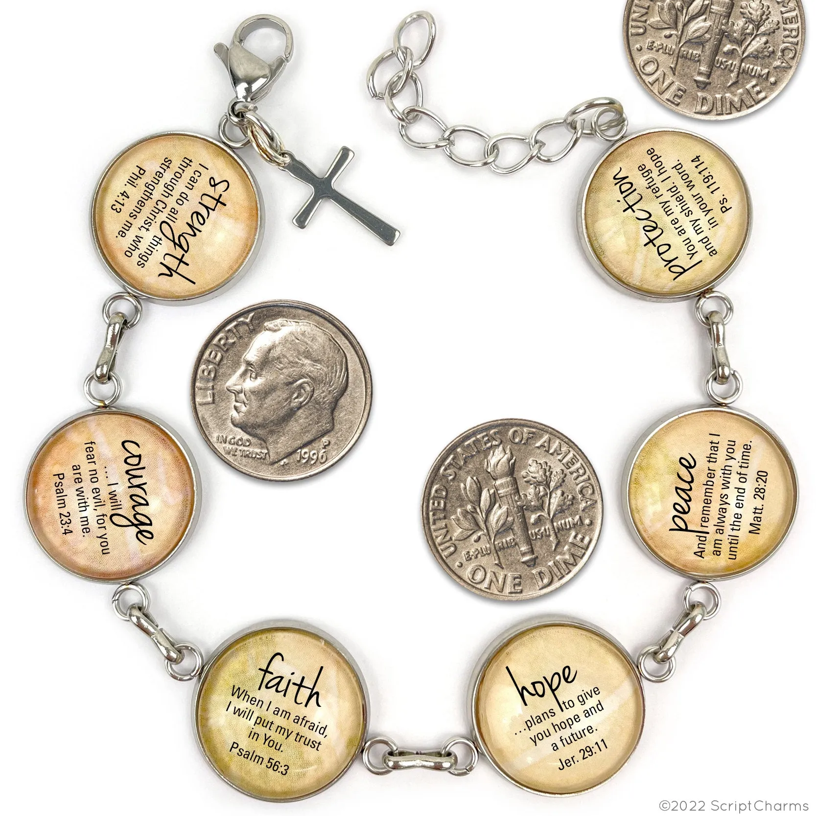 Custom-Designed Scripture Charm Bracelet – Meaningful Personalized Stainless Steel Christian Bracelet