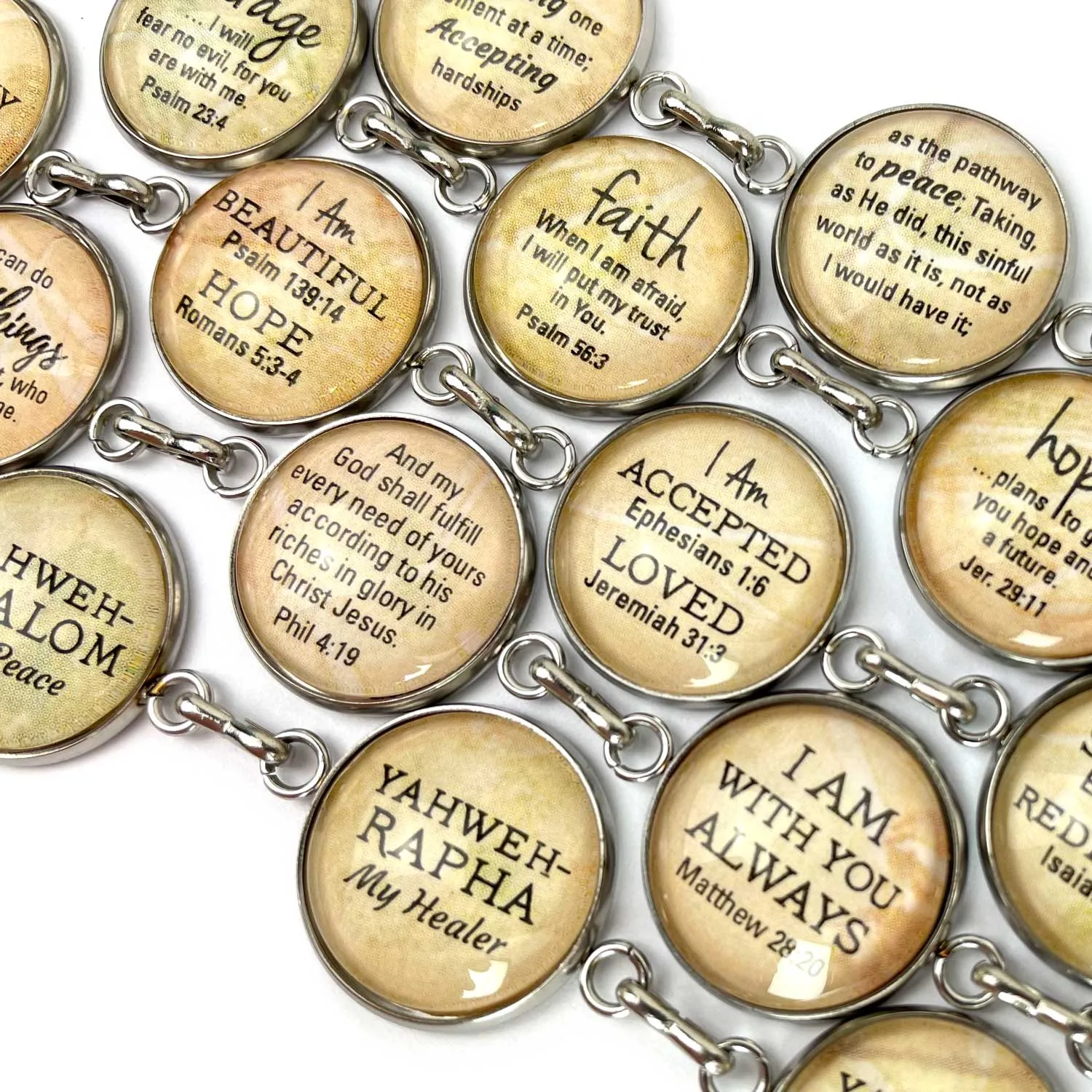 Custom-Designed Scripture Charm Bracelet – Meaningful Personalized Stainless Steel Christian Bracelet