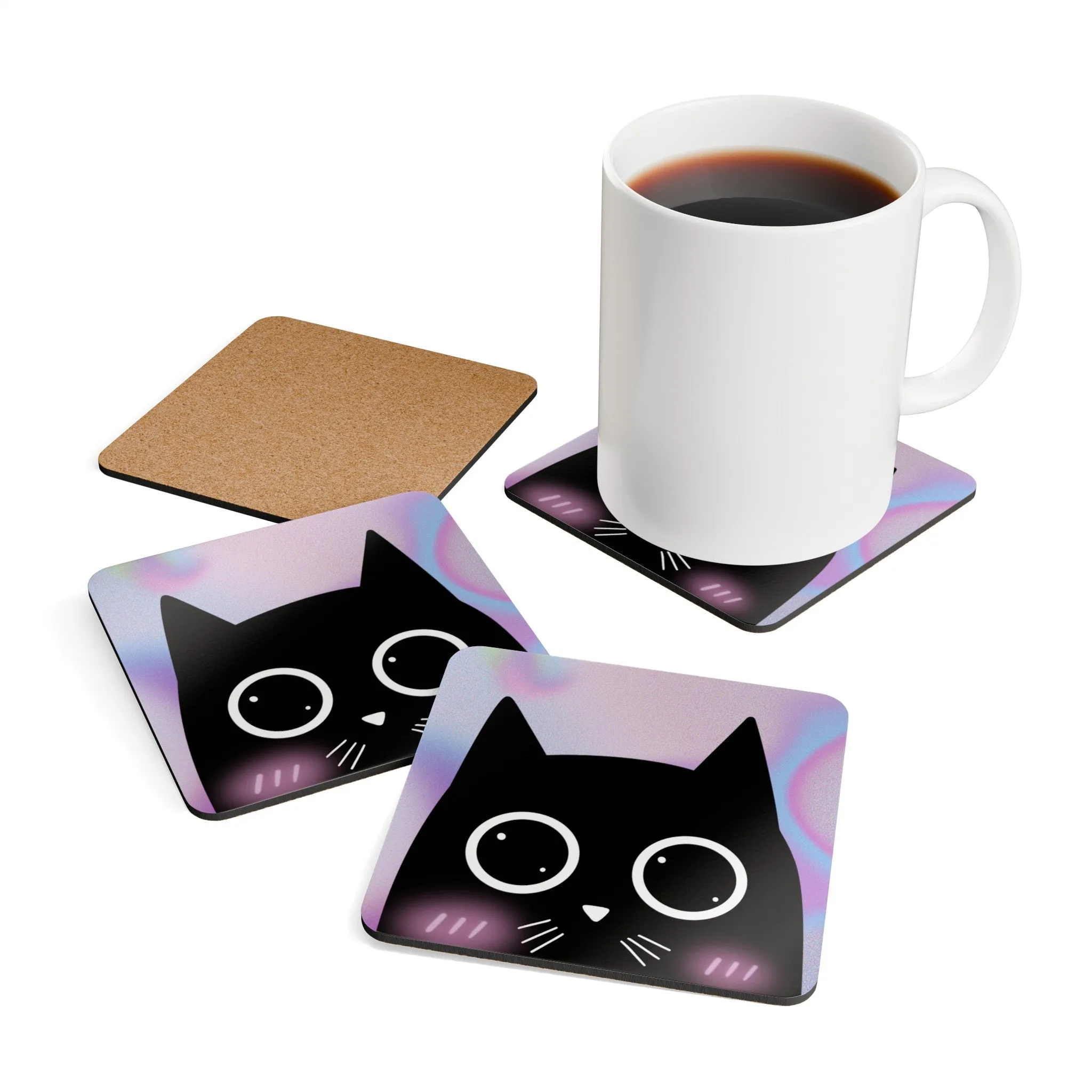 Cute Blushing Cat Coaster Set (4 PCS)