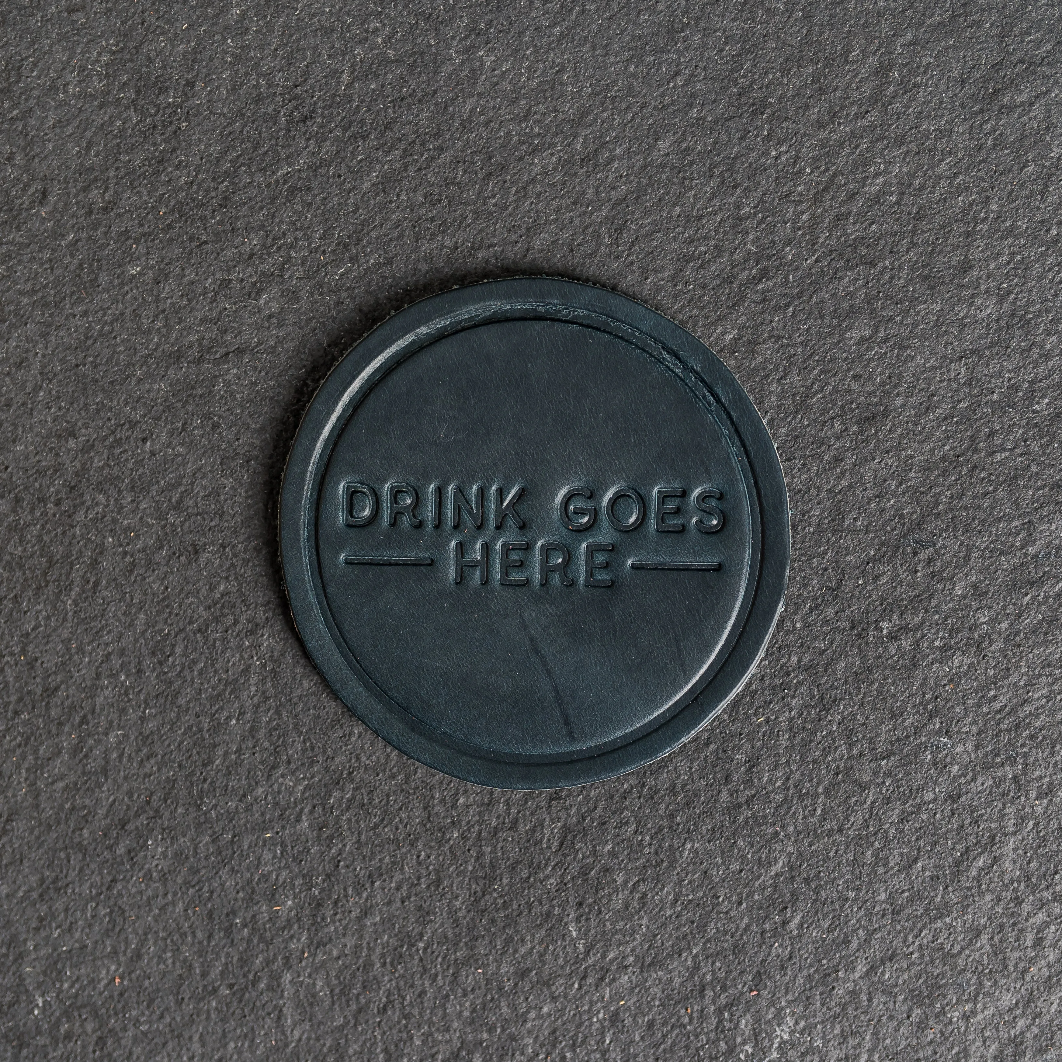 Drink Goes Here Leather Coasters - 4" Round - Sold individually or as a Set of 4