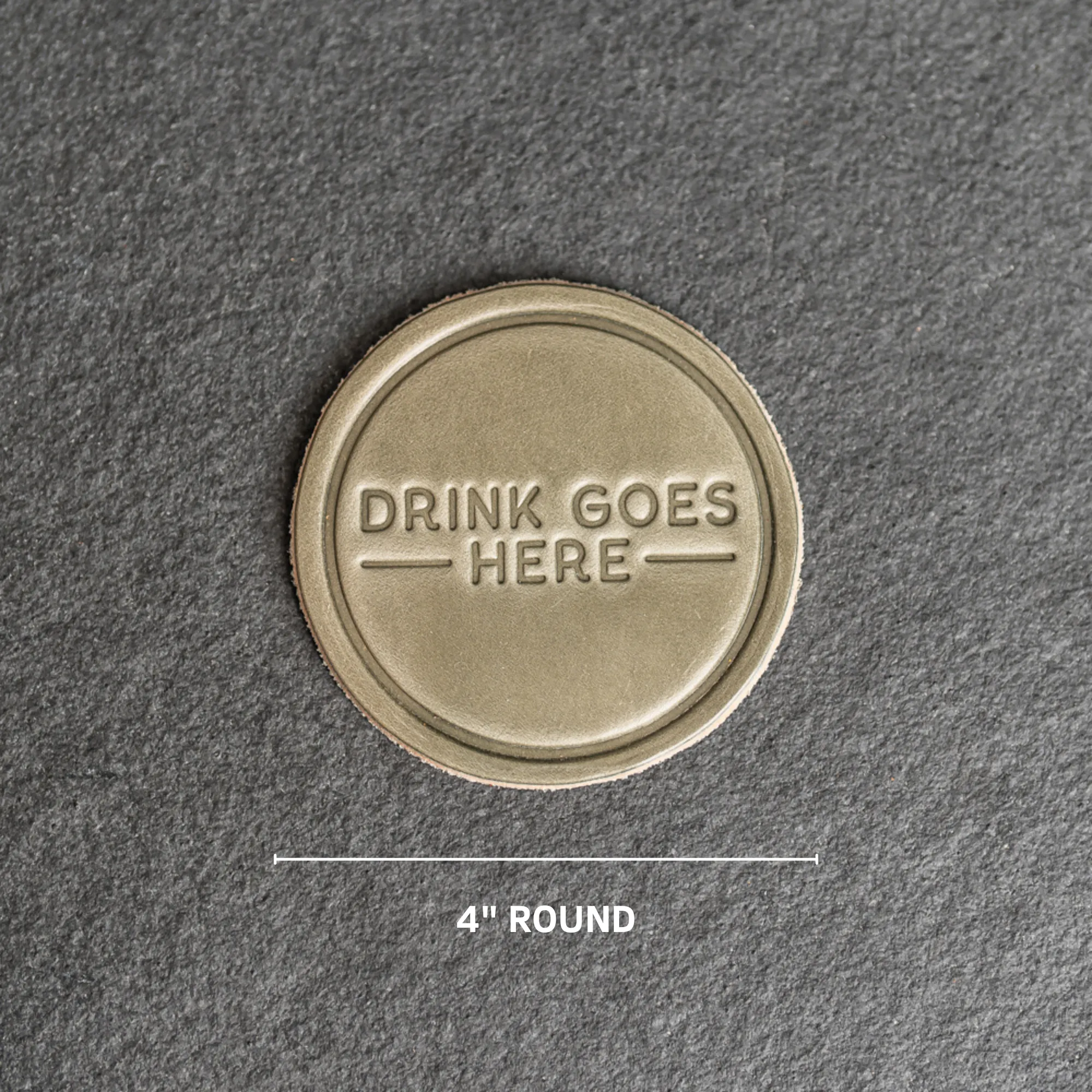 Drink Goes Here Leather Coasters - 4" Round - Sold individually or as a Set of 4