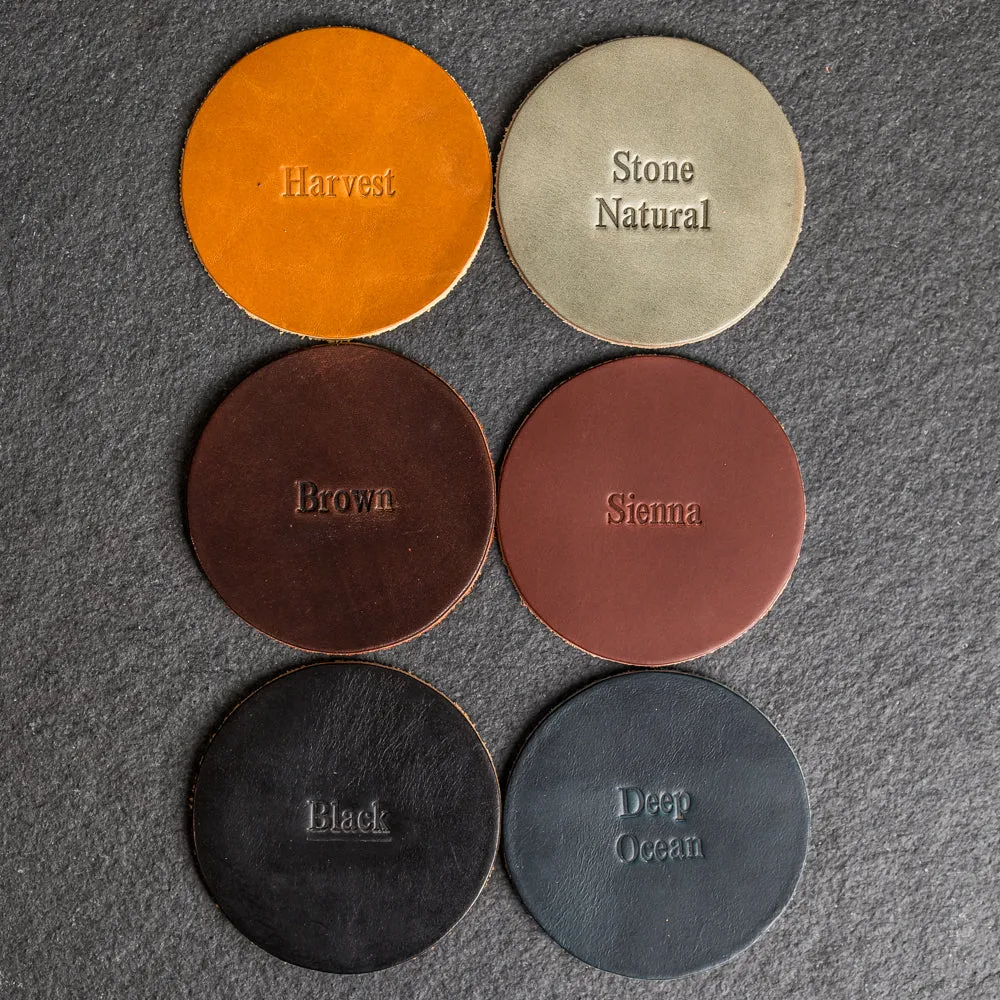 Drink Responsibly Means Don't Spill Leather Coasters - 4" Round - Sold individually or as a Set of 4