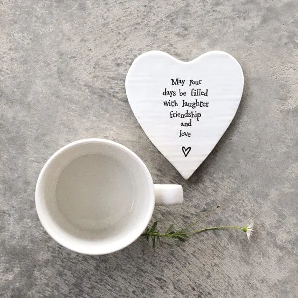 East of India ‘May your days’ Porcelain Heart Coaster