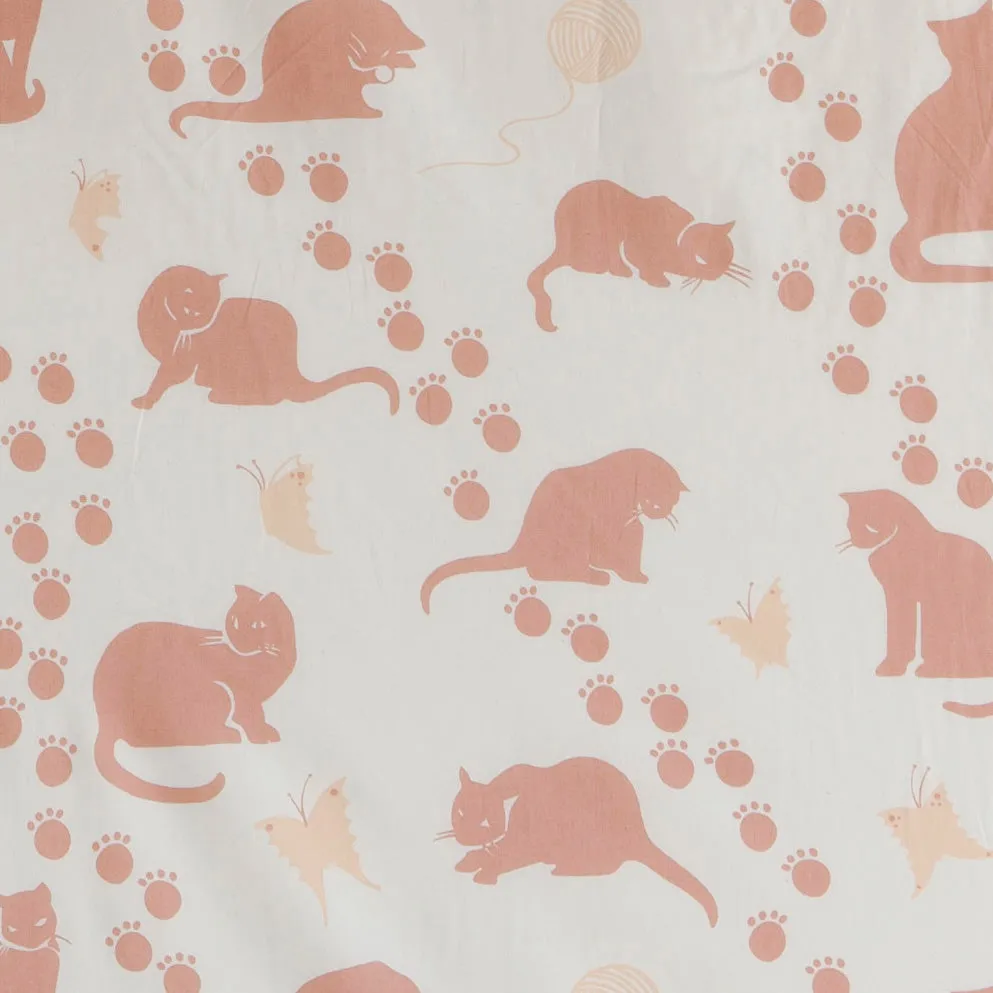 Ecru Large Cat Print Fabric - Cotton