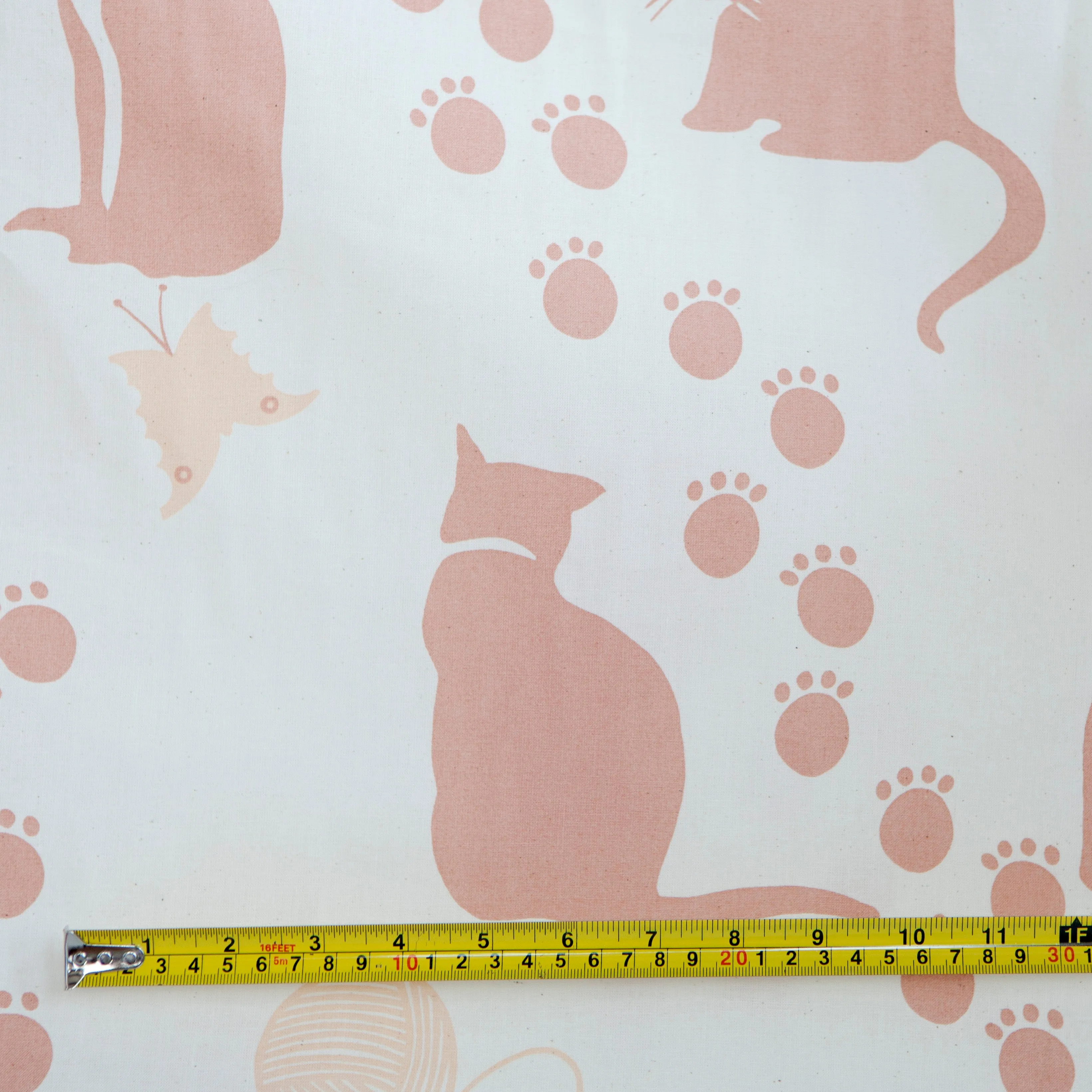 Ecru Large Cat Print Fabric - Cotton