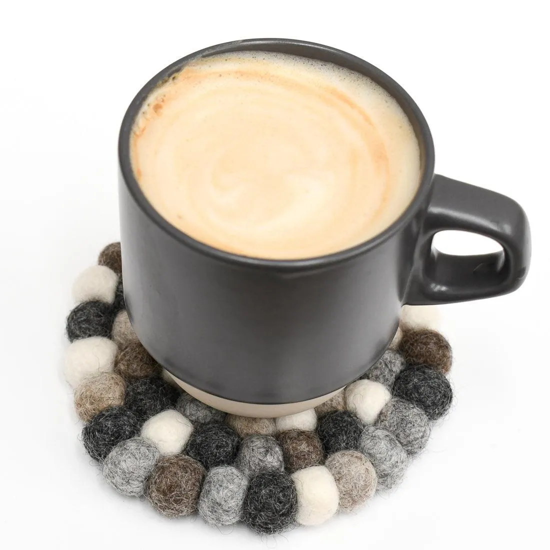 Felt Ball Cup Coasters - Grey Stones Bundle of 6