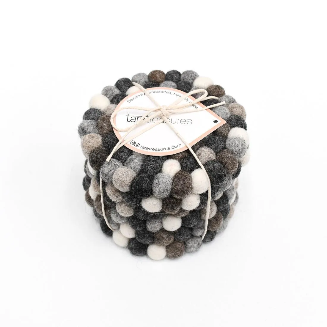 Felt Ball Cup Coasters - Grey Stones Bundle of 6