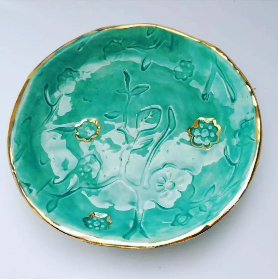 Green Floral Ceramic Plate