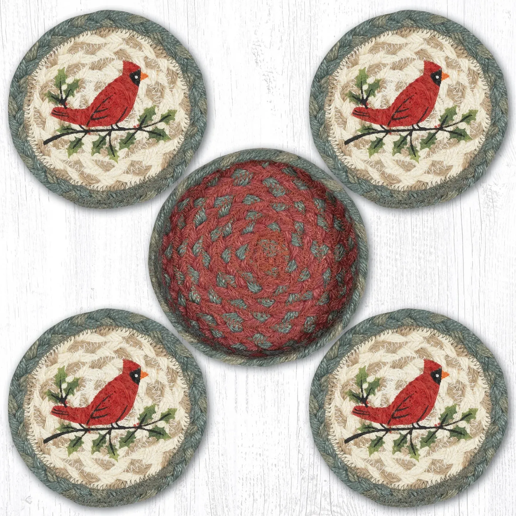 Holly Cardinal Coaster Set