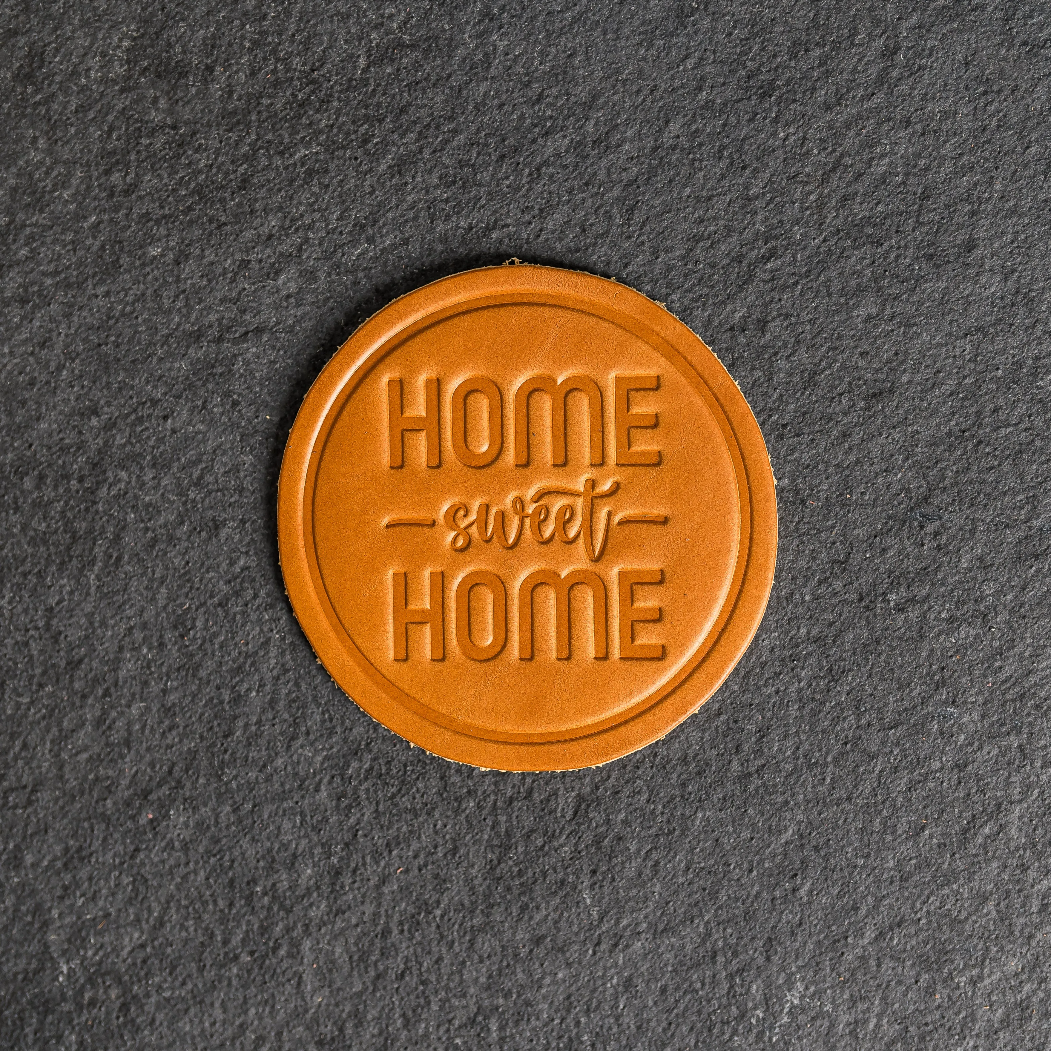 Home Sweet Home Leather Coasters - 4" Round - Sold individually or as a Set of 4