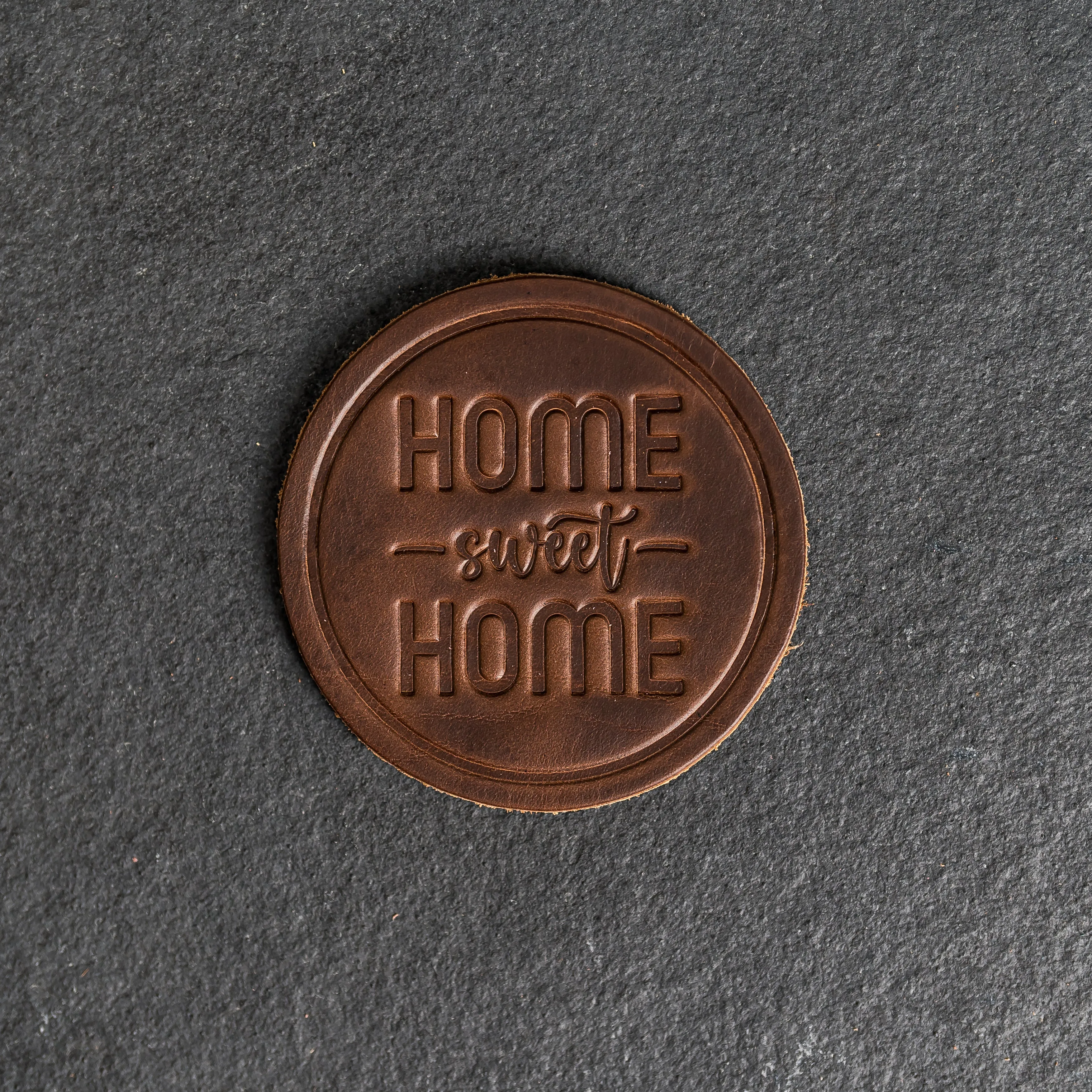 Home Sweet Home Leather Coasters - 4" Round - Sold individually or as a Set of 4