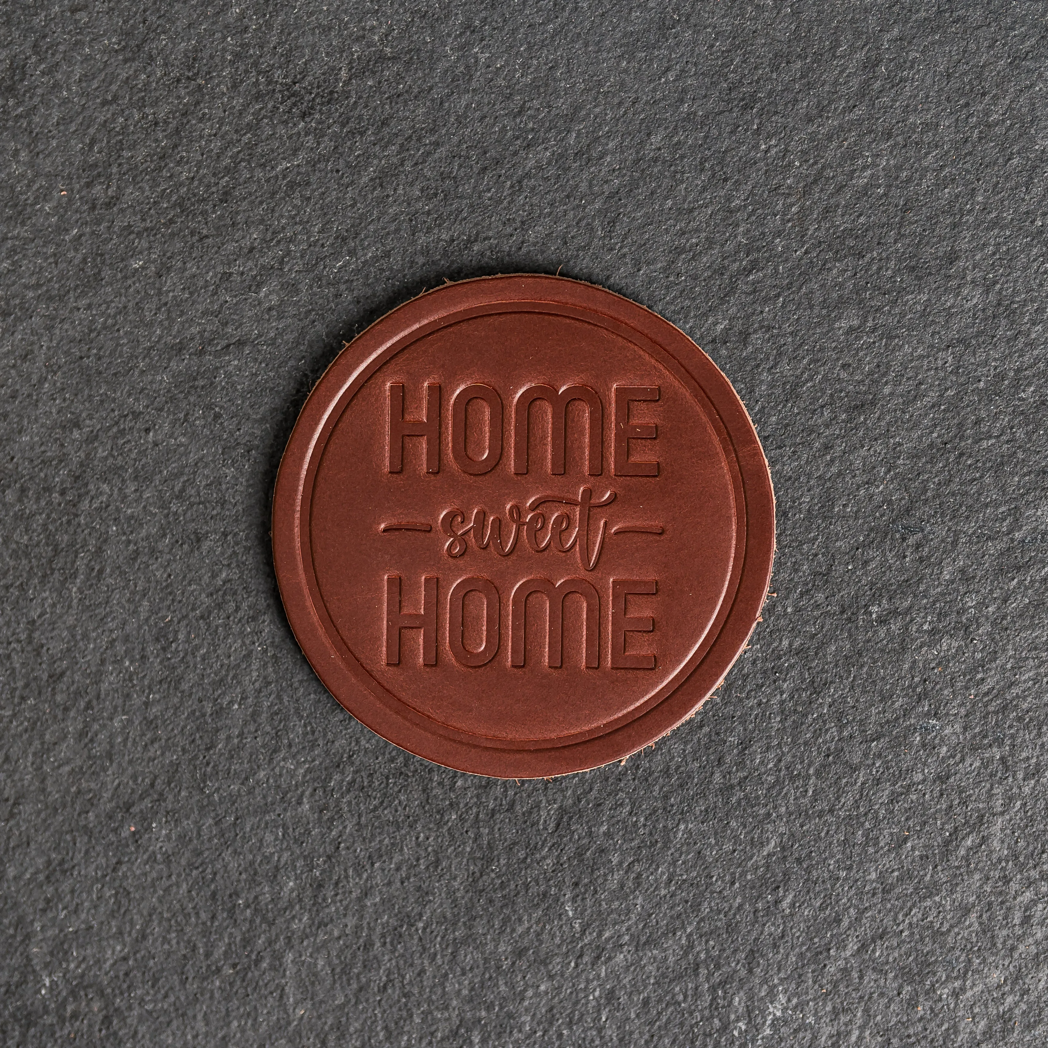 Home Sweet Home Leather Coasters - 4" Round - Sold individually or as a Set of 4