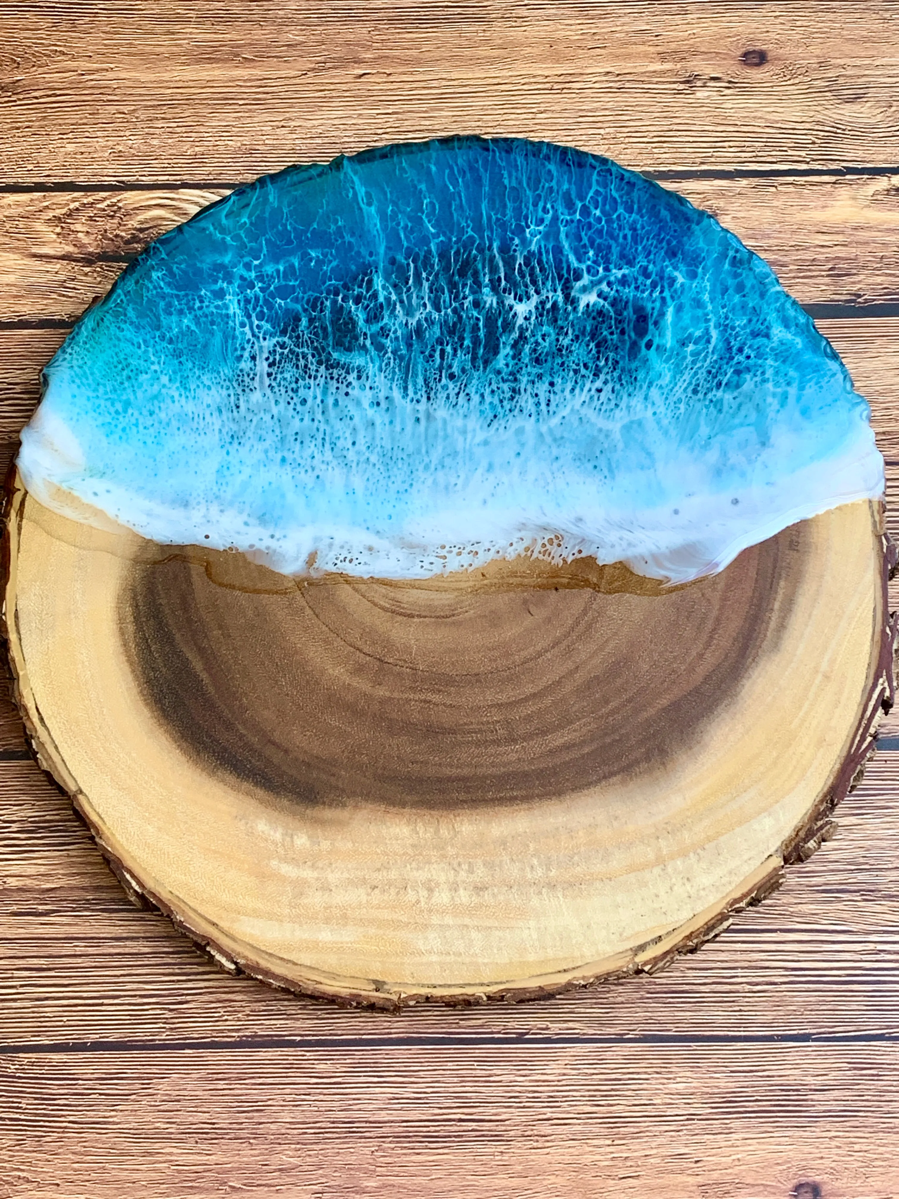 Live Edge Acacia Serving Board: Blue Ocean