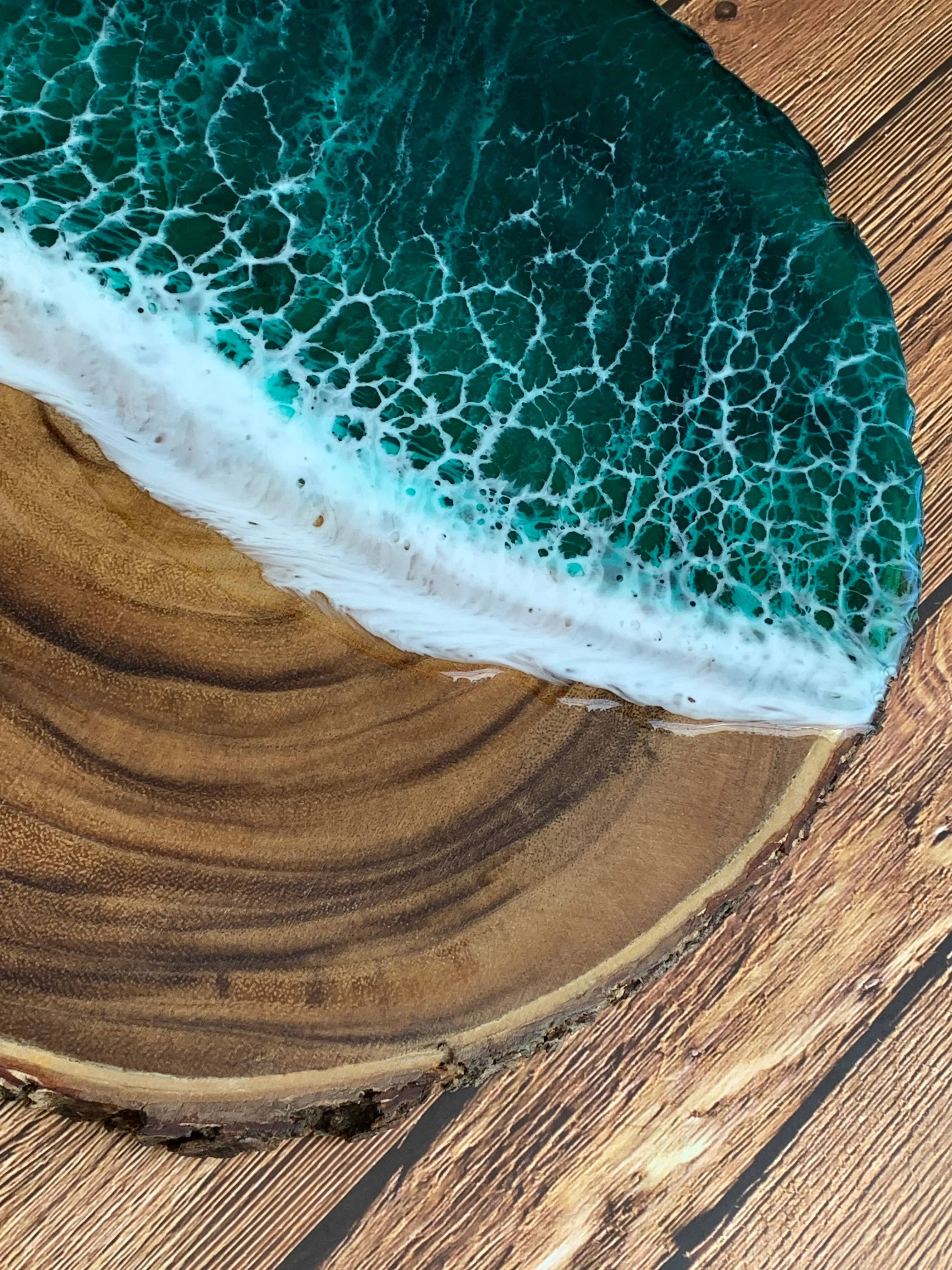 Live Edge Acacia Serving Board: Emerald Ocean