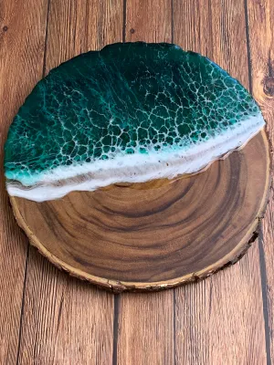 Live Edge Acacia Serving Board: Emerald Ocean