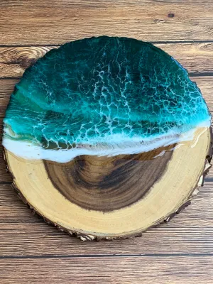 Live Edge Acacia Serving Board: Emerald Waves