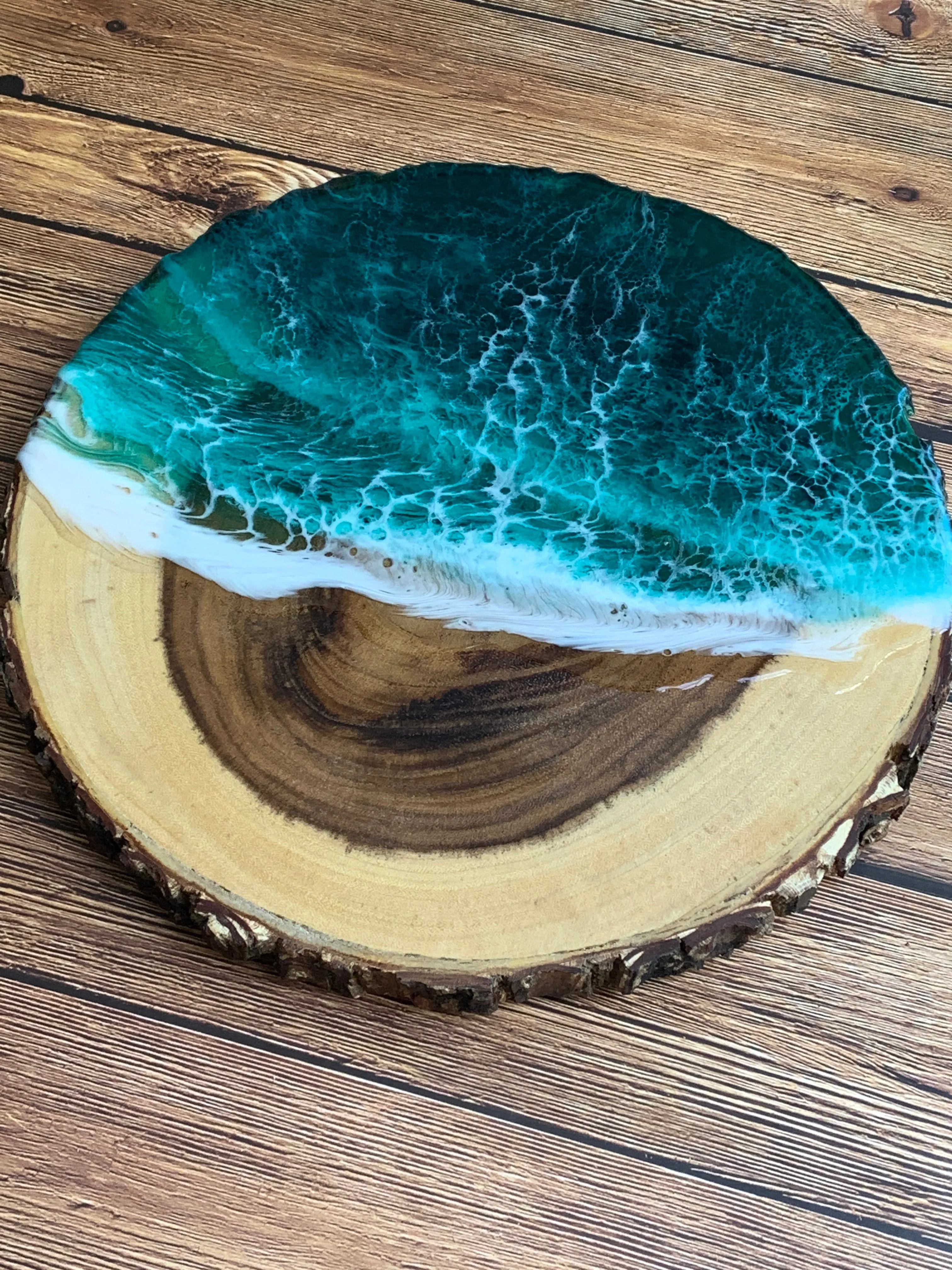 Live Edge Acacia Serving Board: Emerald Waves