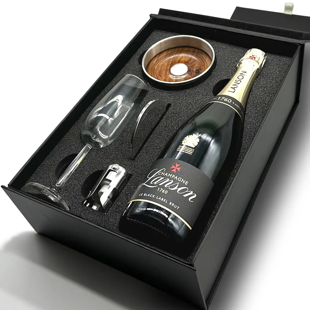 Luxury Champagne Gift Set Includes Bottle, Champagne Flute, Pewter Bottle Coaster, Pewter Champagne Sealer & Pewter Coaster