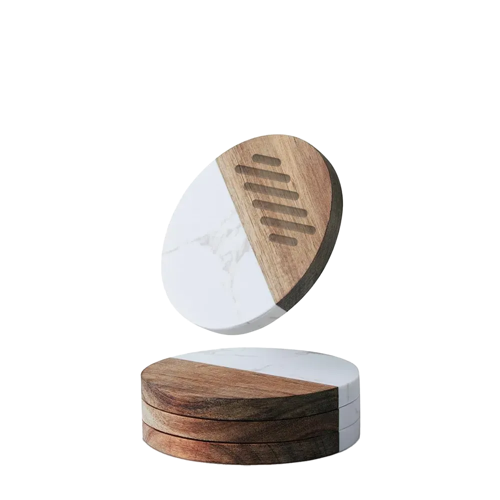 Marble and Acacia Spliced Coaster Set