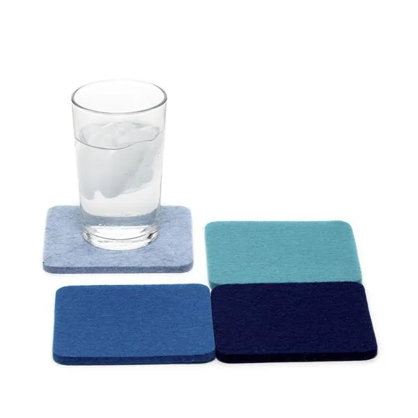 Merino wool felt square coasters, Ocean, set of 4