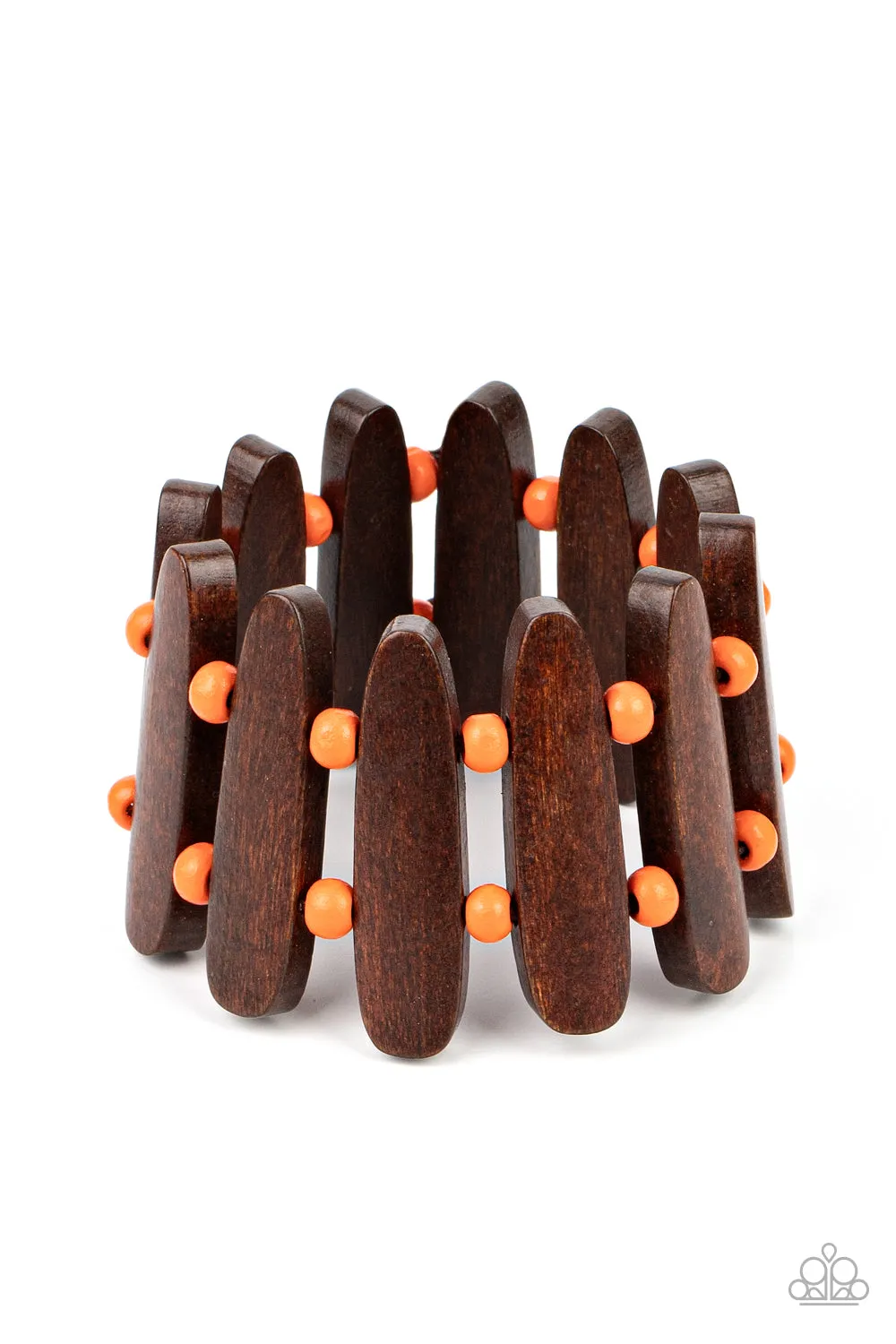 Paparazzi Coronado Cabana Orange Wooden Stretchy Bracelet