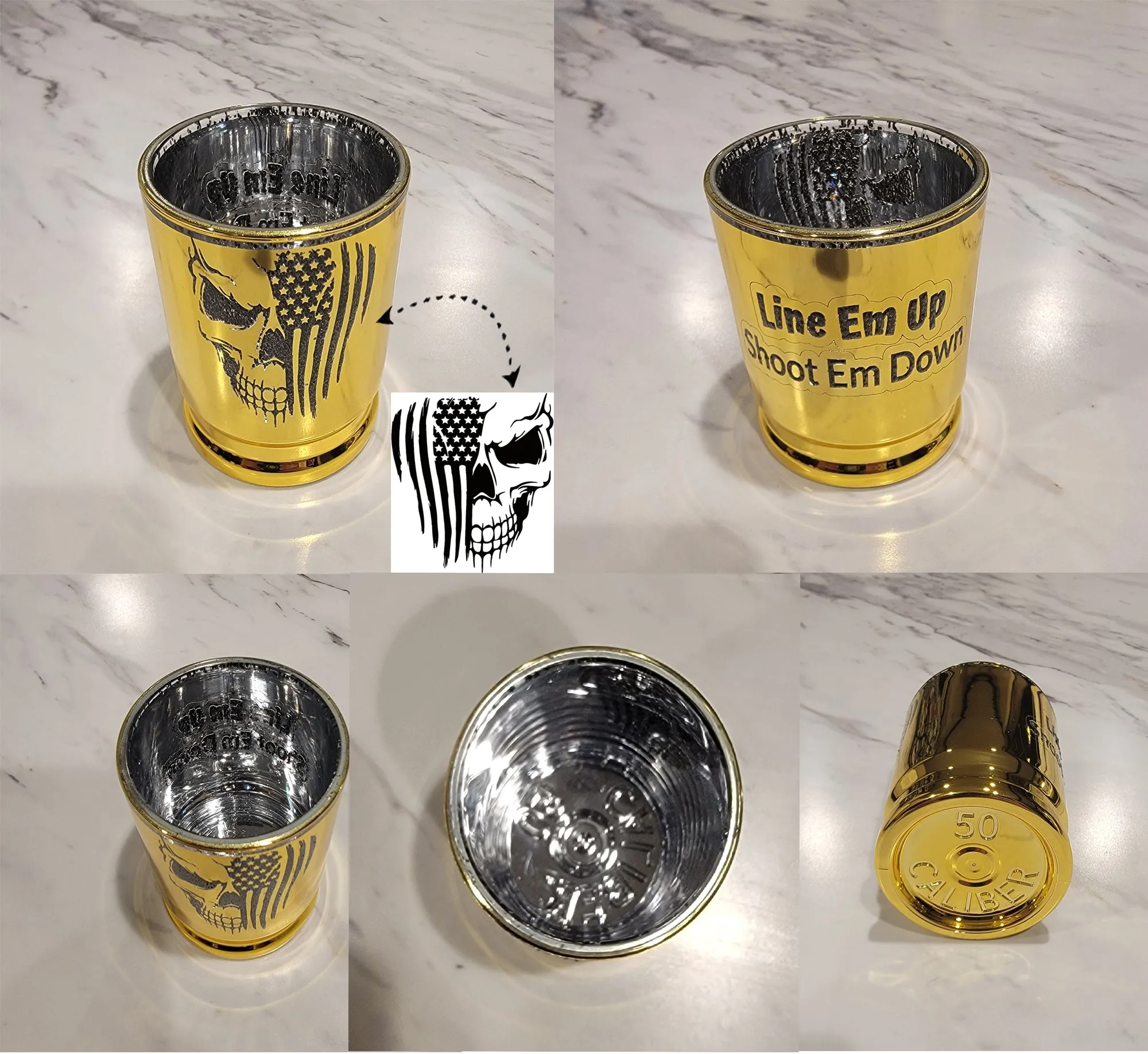 Personalized Shot Glass - .50 Caliber Shell - Photo and Engraved Shot Glass