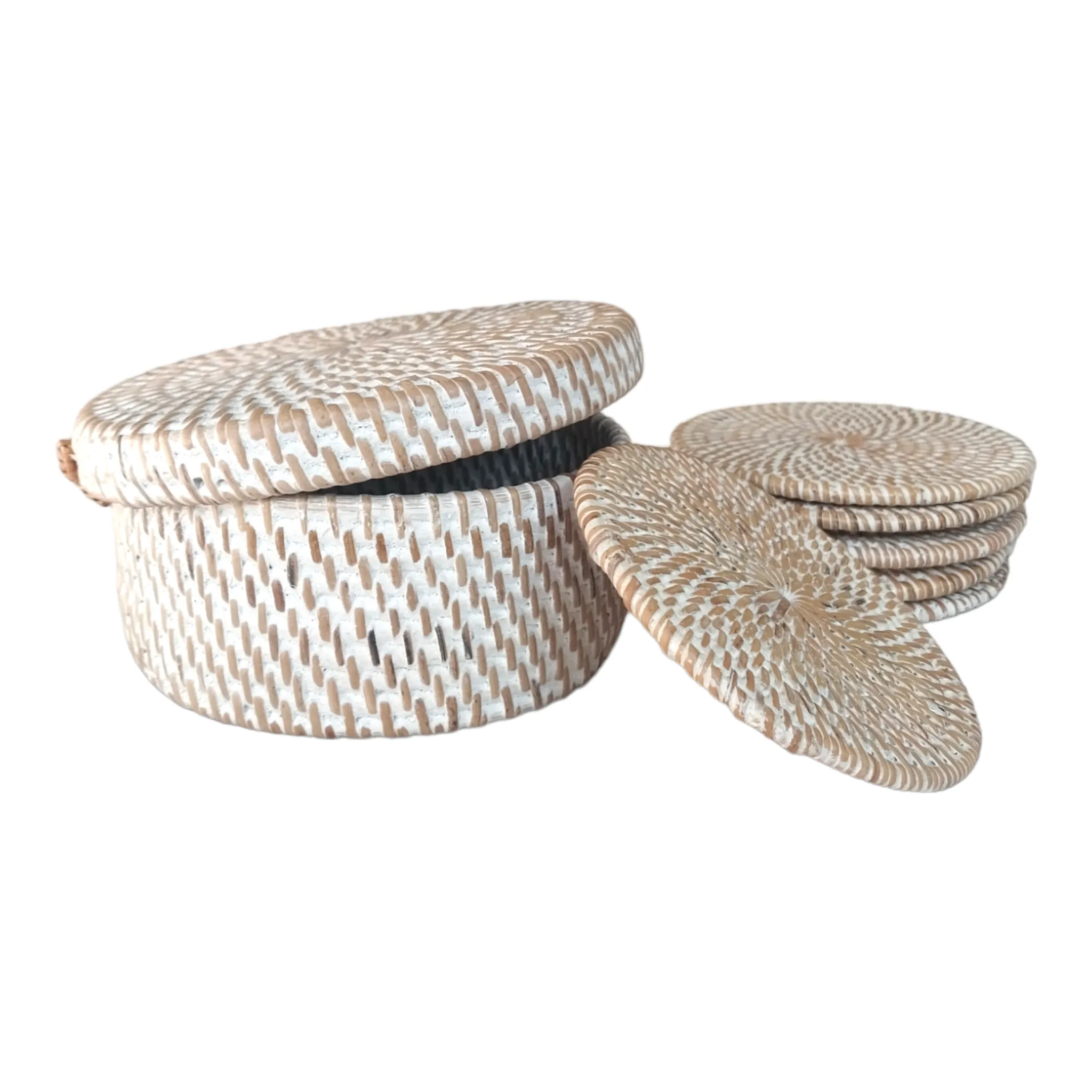 Rattan Coaster Set of 6pcs-White