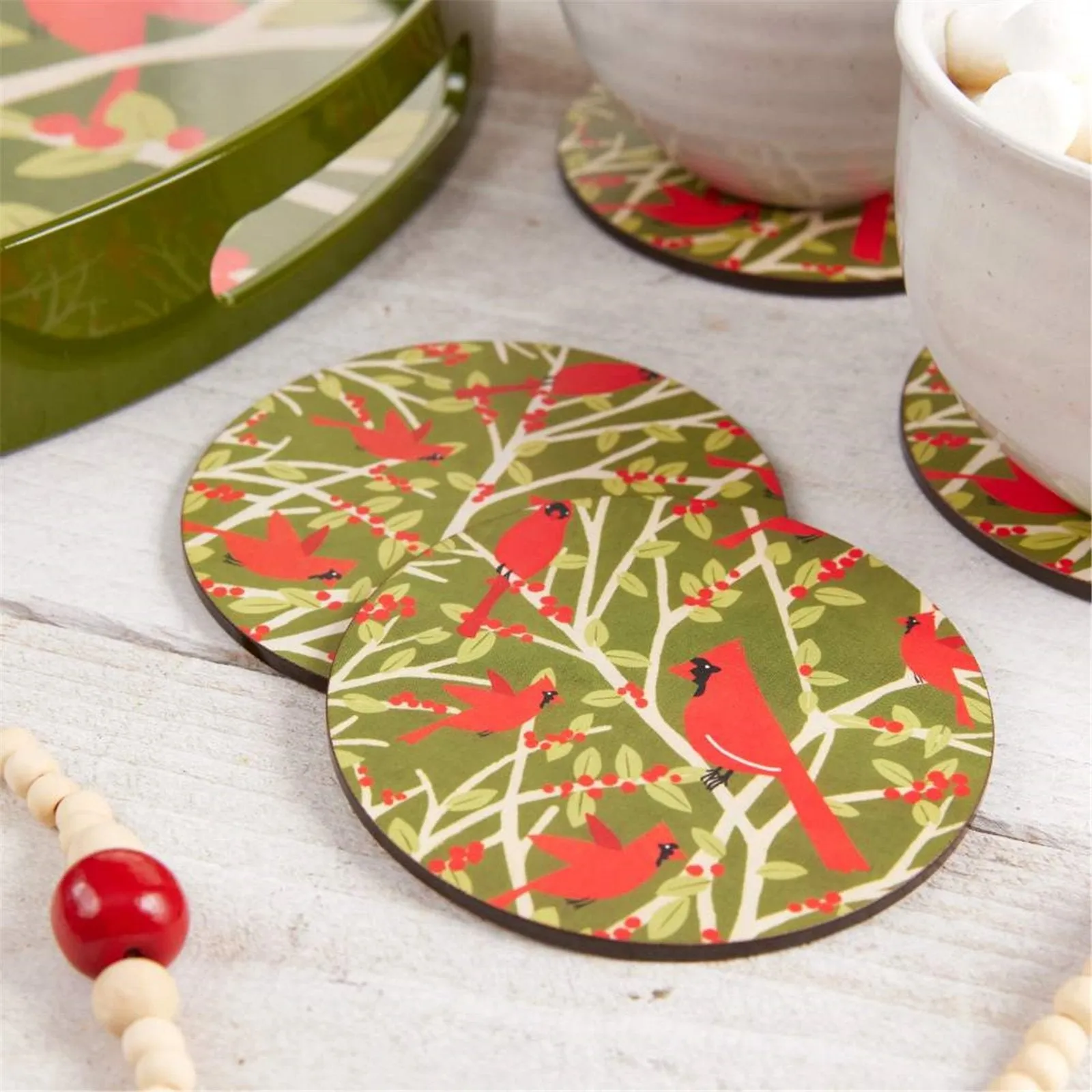 Red Cardinal Round Coaster - Set of 4