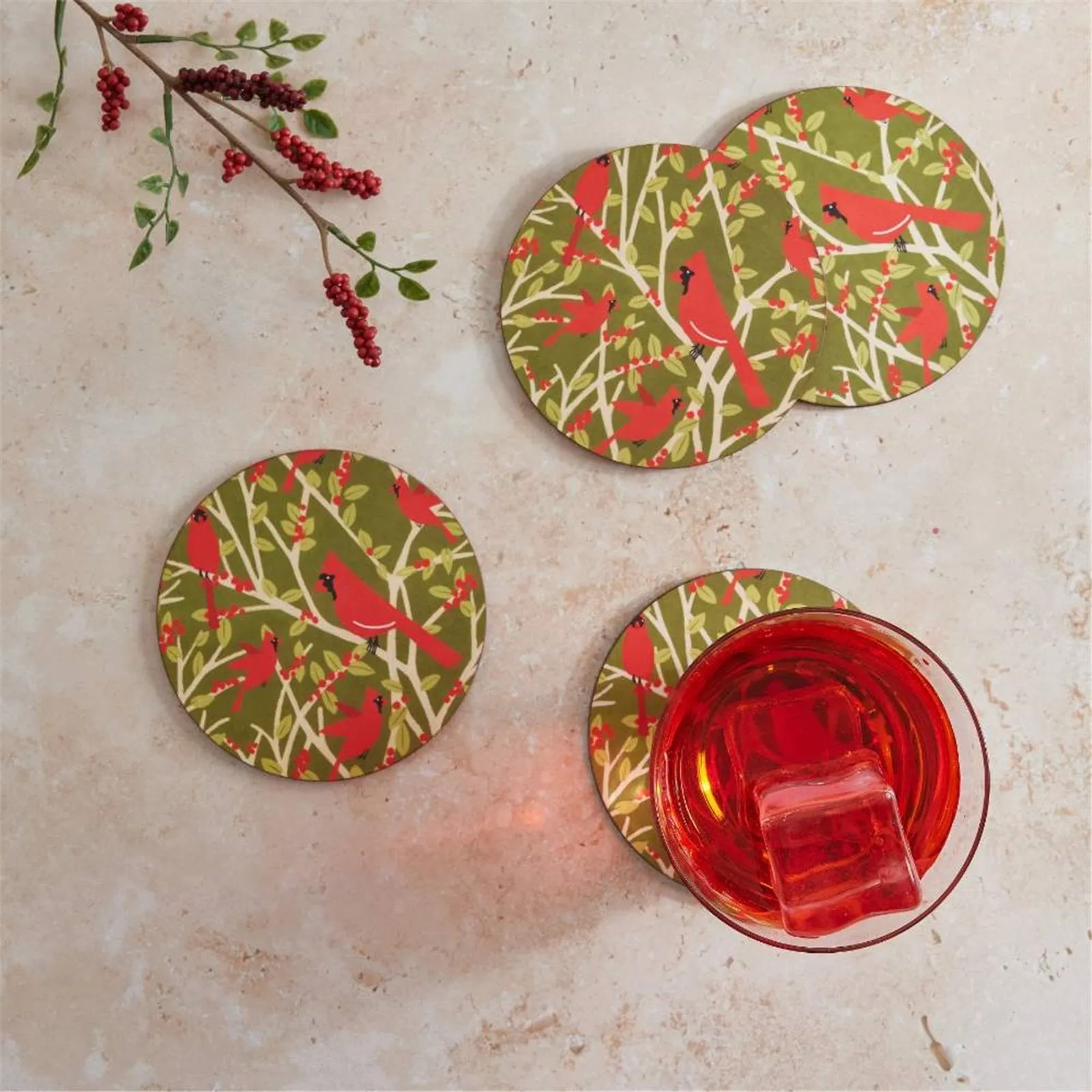 Red Cardinal Round Coaster - Set of 4