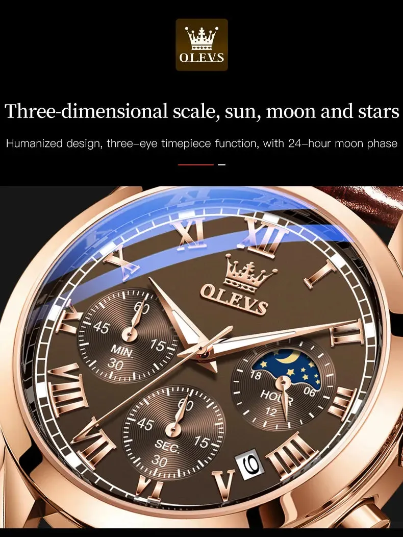 Reloj Hombre JSDUN Luxury Brand Men Watches Leather Strap Top Quartz Clock Waterproof Chronograph Moon Phase Elegance Male Watch