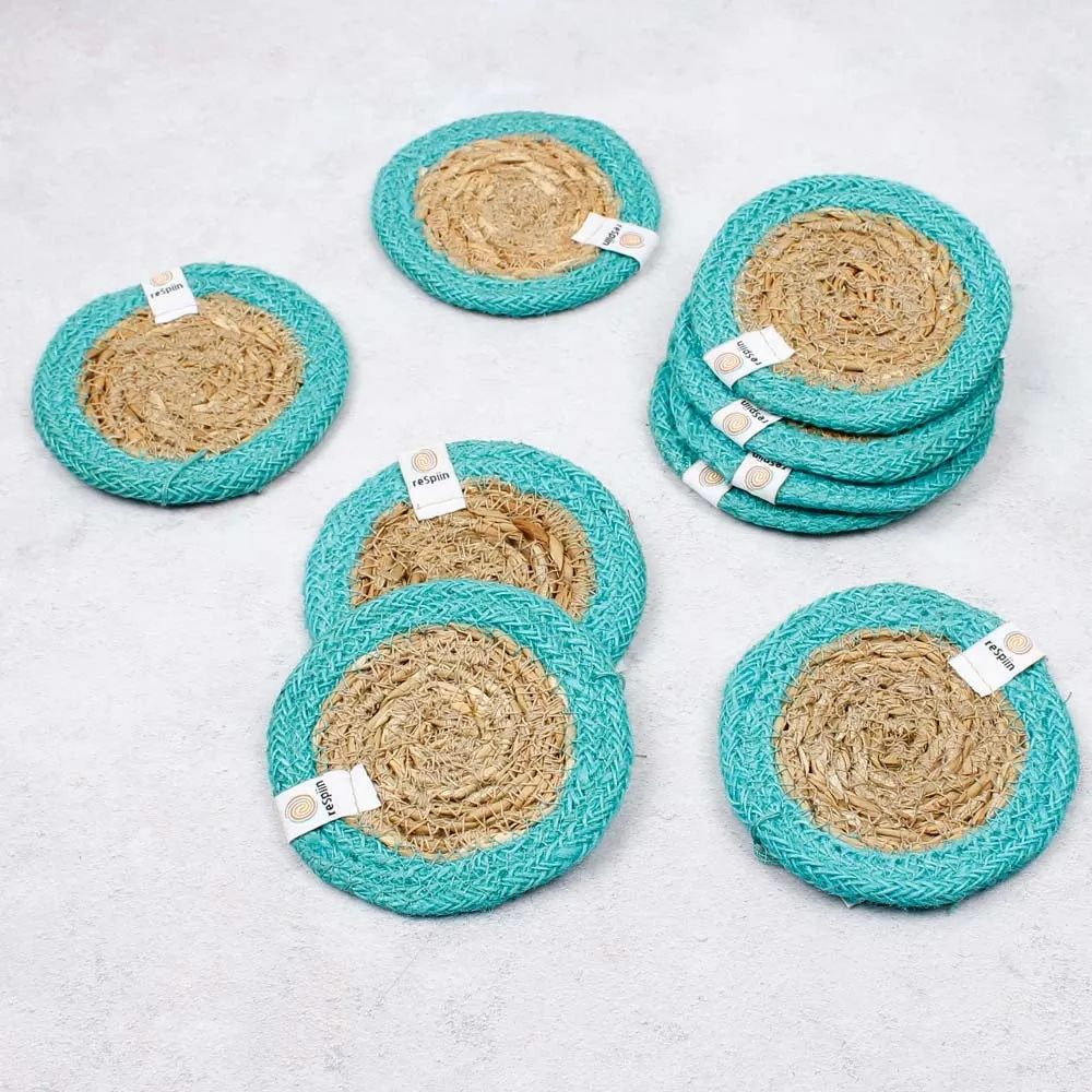 ReSpiin Jute & Seagrass Coaster - Turquoise