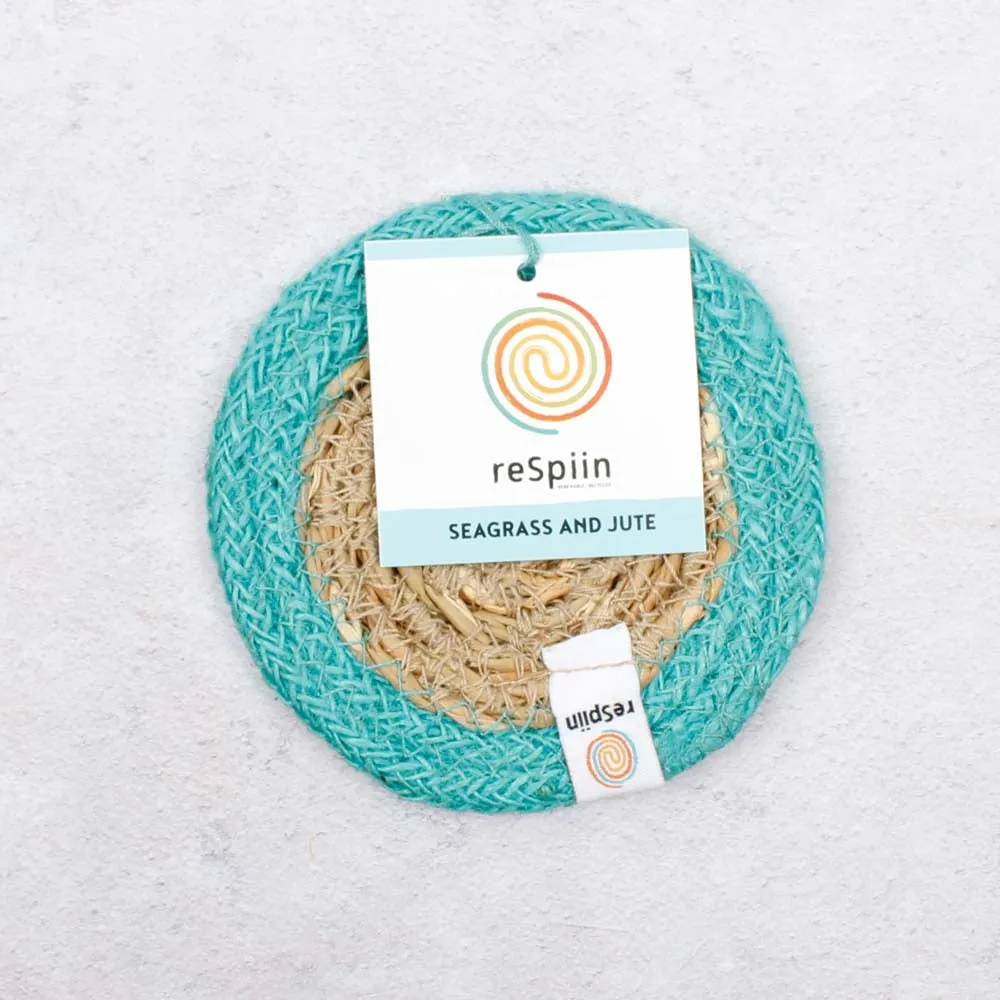 ReSpiin Jute & Seagrass Coaster - Turquoise