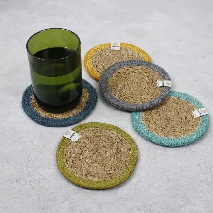 ReSpiin Jute & Seagrass Coaster - Turquoise