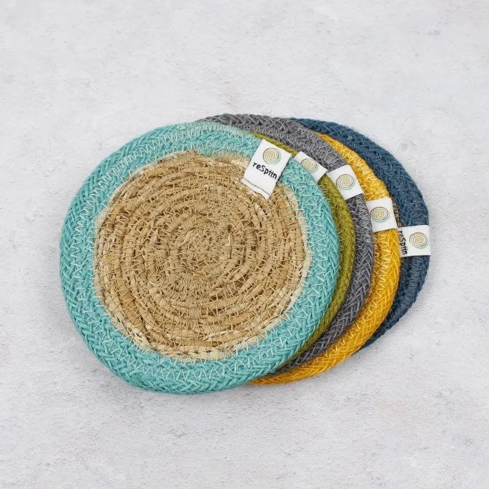 ReSpiin Jute & Seagrass Coaster - Turquoise