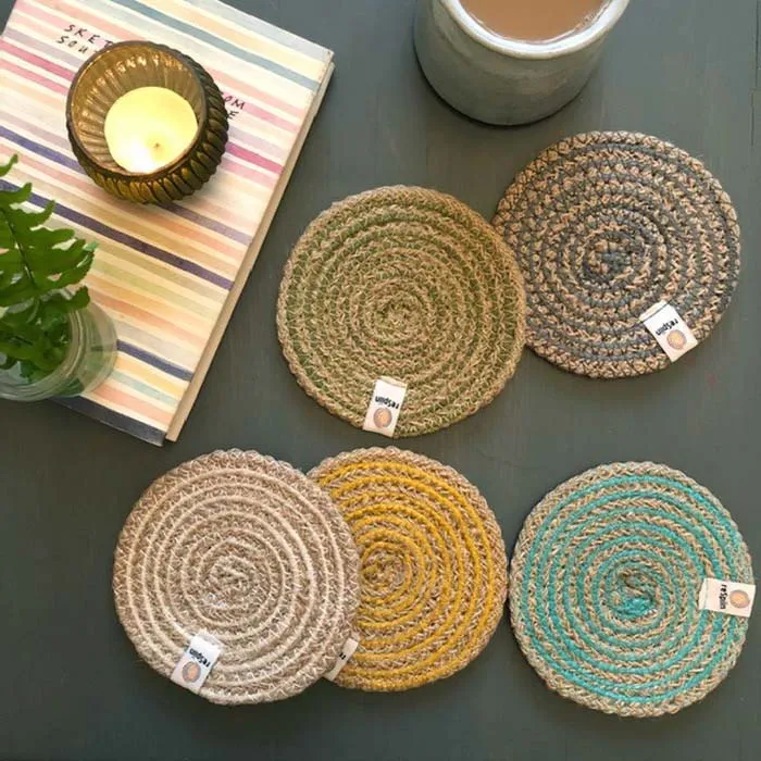 ReSpiin Spiral Jute Natural / White Coaster