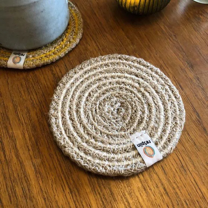 ReSpiin Spiral Jute Natural / White Coaster